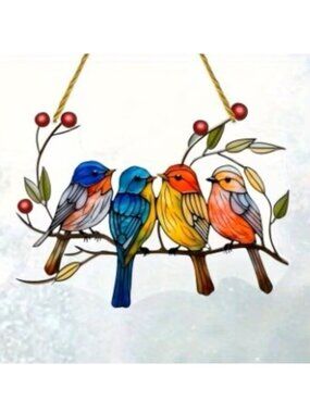 Suncatcher Birds Colorful 2 Sided Hanging Decor Window Nature Garden In/Outdoor